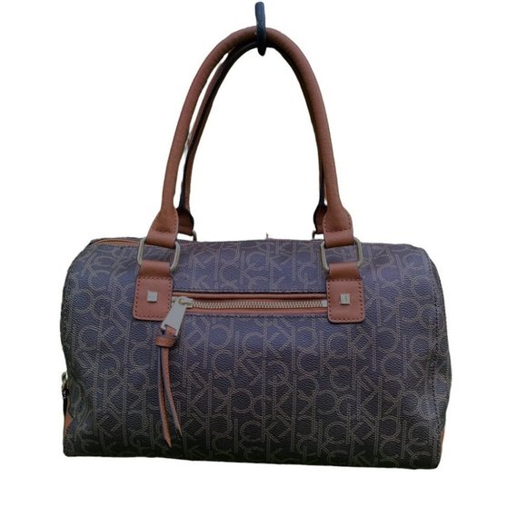 Calvin Klein Brown & Tan Signature Vinyl Handbag - Picture 2 of 12